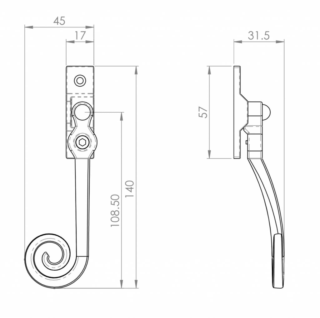 Window fastener curl - left