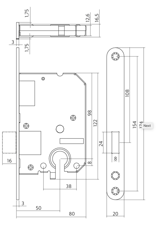 Cylinder cabinet lock 55mm black lacquered