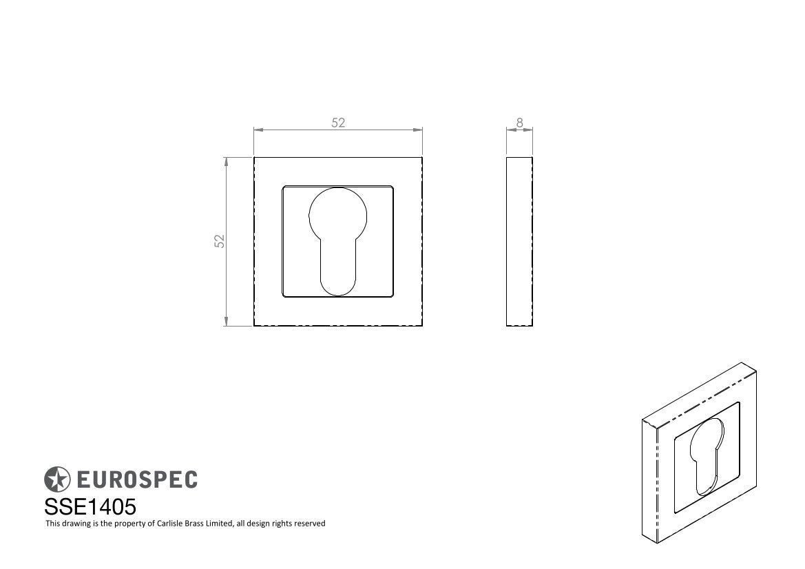 Square keyhole plate 52x52mm