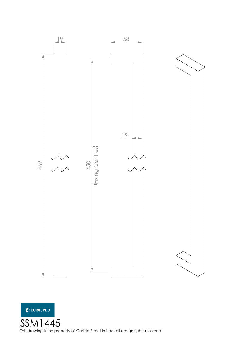 "Steelworx" handgreep 469mm vierkant mat zwart