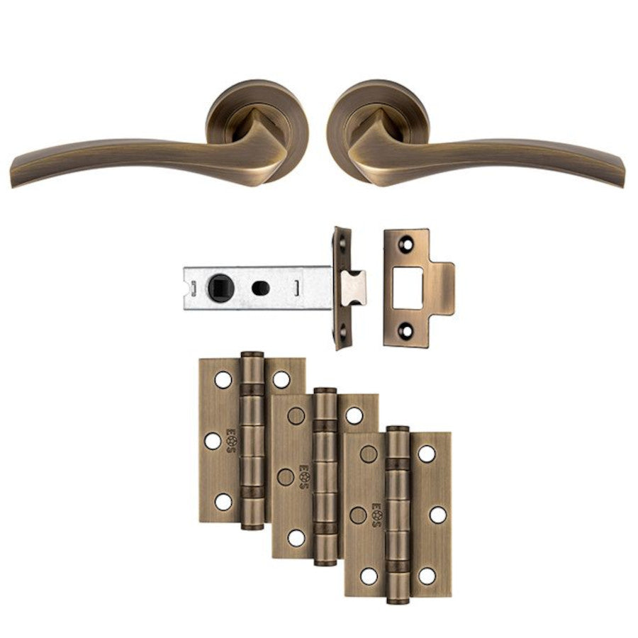 Door Hardware Set "Sines" - Sleek Complete Set in Black, Antique Brass, or Satin Nickel