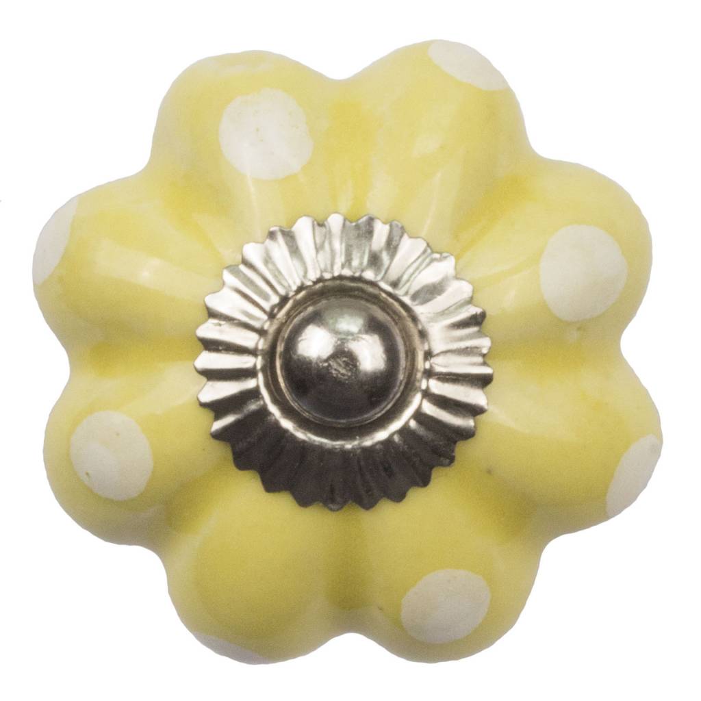 Furniture knob 40mm flower yellow white dotted