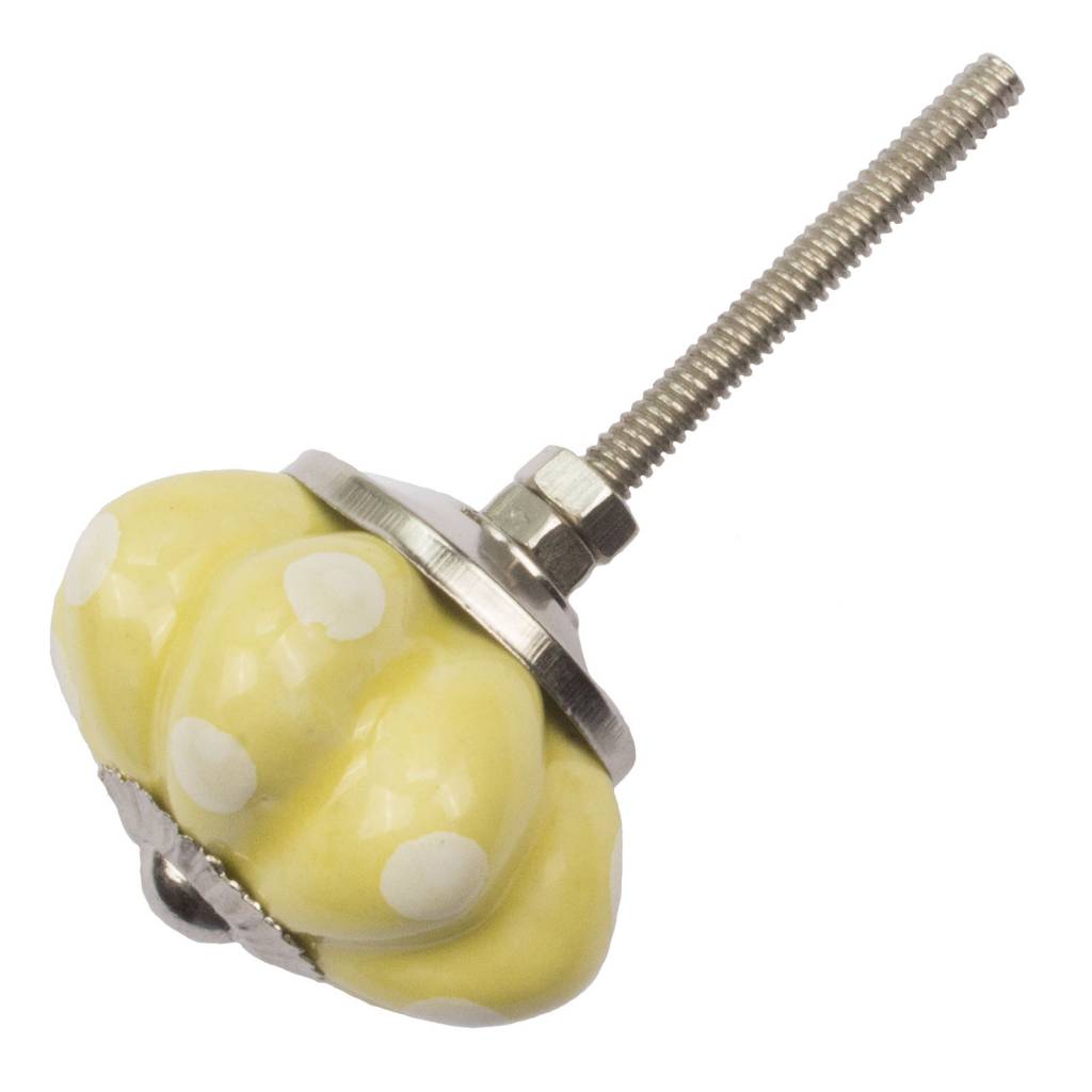 Furniture knob 40mm flower yellow white dotted