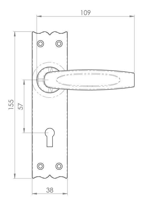 Door handle on shield - keyhole